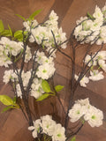 Faux White Cherry Blossom Stem with Green Center